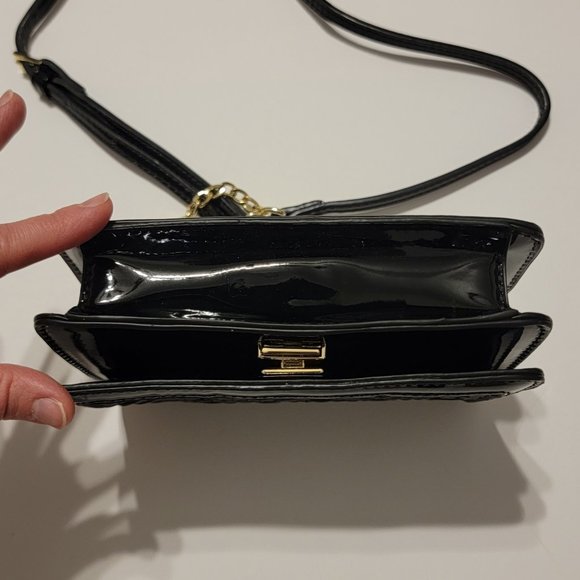 BCBGeneration Shiny Black Evening/Clutch Purse with Strap & Gold Metal Handle - Picture 10 of 10